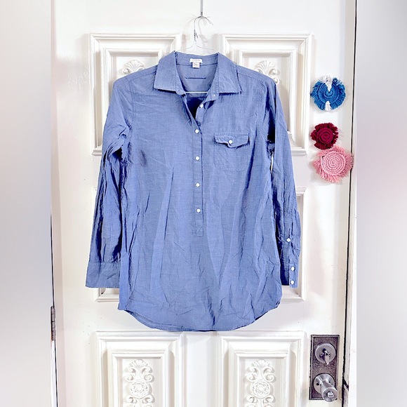 JCrew Chambray ¾th Button Down Long Sleeves [RollUp Button] Tunic Casual Blouse - Picture 3 of 13